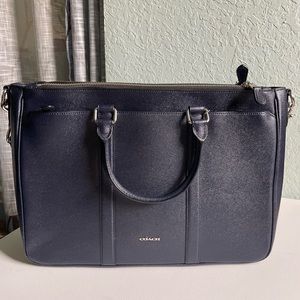 Coach CrossGrain Dark Blue Leather Briefcase Laptop Bag Metropolitan